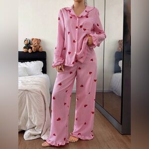 Pink striped pjs with hearts